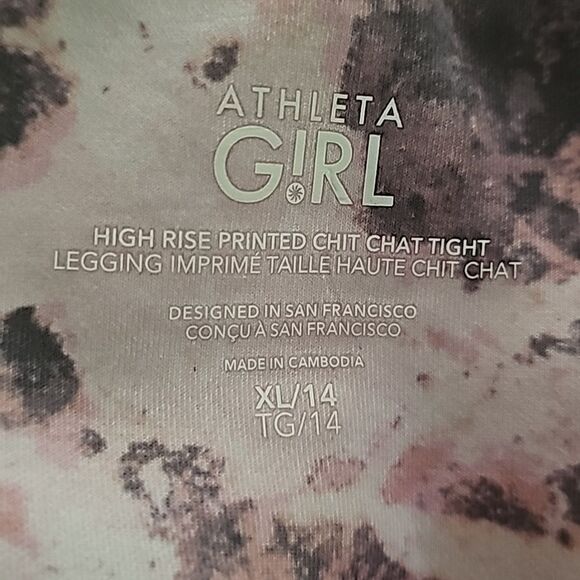 Athleta Girls High Rise Printed Chit Chat Tight, Size XL/14, Moonstone Pink, NWT - Picture 7 of 12